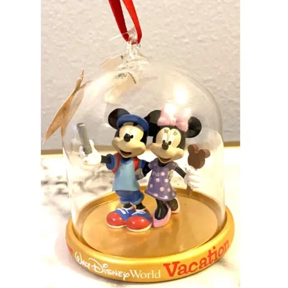 NWT Disney Parks Walt Disney World Mickey Minnie Glass Dome ORNAMENT